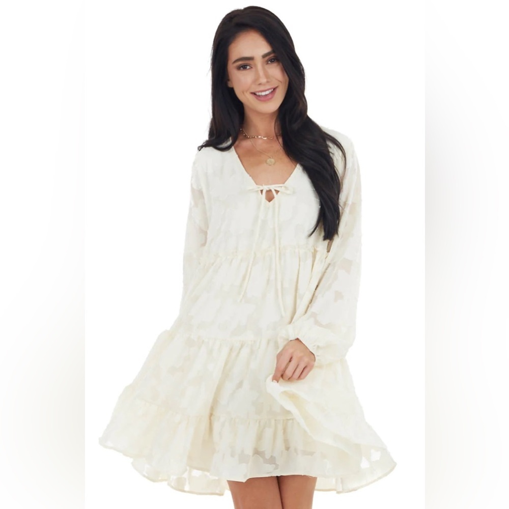 Peach Love California Cream Lace Tiered Ruffle Babydoll Dress